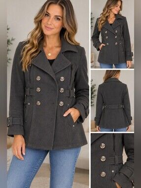 Sugarfly women's medium grey polyester pea coat #26